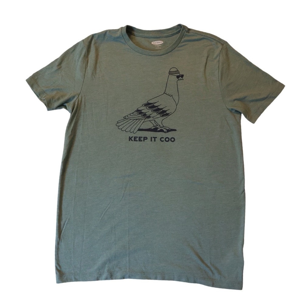 Old Navy Small Green Keep It Coo Pigeon Graphic Soft-Washed T-Shirt